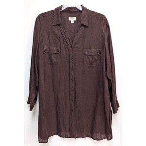 Talbots Womens Linen Dress Size 22W  Button Down Long Sleeve Brown